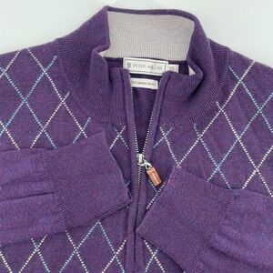 Peter Millar Men's XXL Purple Argyle 100% Merino Wool Quarter Zip Sweater